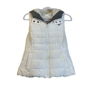 HOLLISTER Sherpa Lined White Puffer Vest Grey Hood Medium